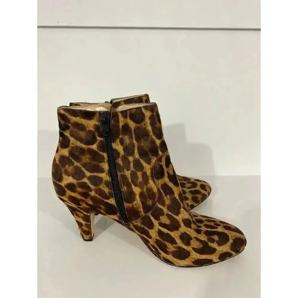 INC womens size 7M pony hair leopard animal print heel‎ boot booties